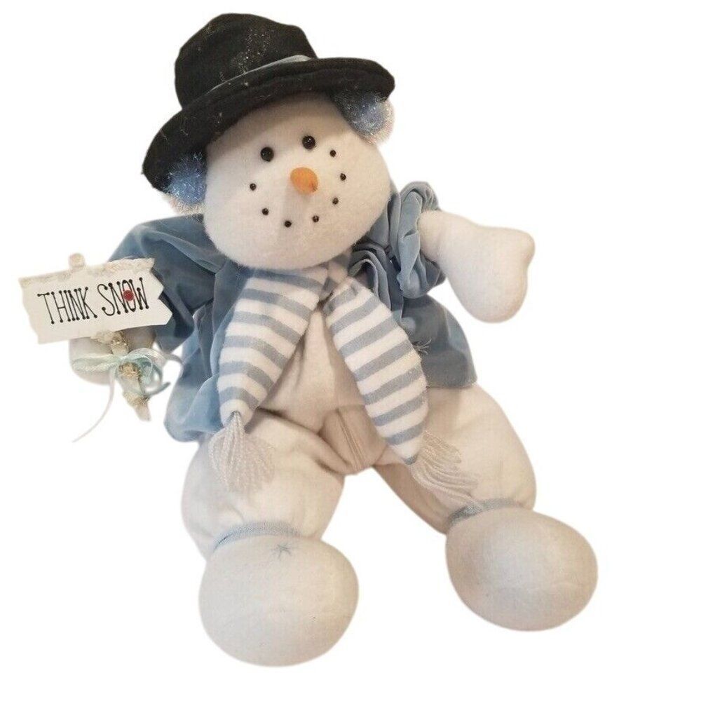 Snow Buddies Plush Think Snow Musical Snowman 17" Scarf Hat Sitting Blue White
